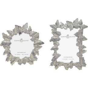 Butterfly Mini Frame Set/Set of 2 / 2x3 & 2.5x2.5 In | For Tabletop Display | Perfect for Home Decor, Wedding, Graduation, Or Milestone Photos (Silver) Gift Box