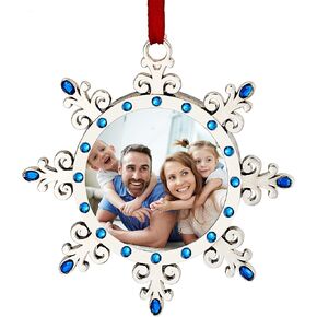 Joiedomi Christmas Photo Ornament, Snowflake Christmas Tree Ornaments Photo Frame with Red Gems Family Ornaments Shatterproof Christmas Ornaments for Holidays, Christmas Tree Decoration