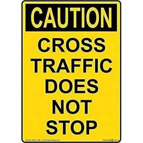 New Retro Metal Tin Sign|Vertical Caution Cross Traffic Does Not Stop Sign Yellow Caution Sign Warning Sign|Home Club Bar Man Cave Garage Farm Wall Decorative Metal tin Sign 8x12 Inches