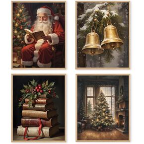 Boat Wades Vintage Christmas Tree Unframed Wall Art Prints,Vintage Botanical Fir Christmas Posters & Prints For Living Room Home Dorm Decor,Farmhouse Holiday Wall Art Prints 8x10 Set Of 4