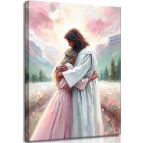 Jesus Hugging Woman Canvas Wall Art Christian Bible Stories Painting Picture Wall Decor Religious Belief Inspirational Poster Print Artwork for Living Room Bedroom Home Decoration