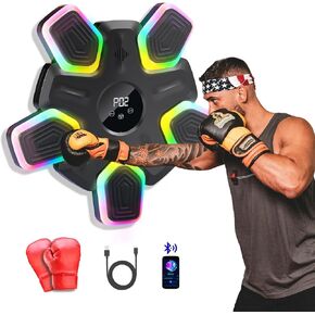 Music Boxing Machine with Boxing Gloves, Smart Wireless Bluetooth Connected Boxing Equipment, Wall-Mounted Music Punching Machine for Kids, Teens and Adults