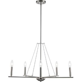 TRANS GLOBE 11645 BK I Linden Collection 30 Inch Five-Light Chandelier - in a Black Finish | Metal and Glass Housing I Modern Contemporary Light Fixture | (Brushed Nickel, Three Light)