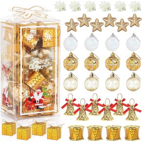 Christmas Ornaments 38 Count, Christmas Decorations for Tree, 8, Christmas Balls, Shatterproof Christmas Ornaments, Golden Ornaments Christmas, Plastic Ornaments