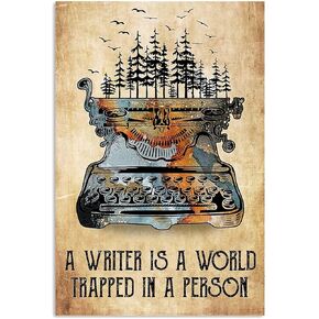 Typewriter Metal Tin Signs A Writer Is A World Trapped In A Person Posters For Home Vintage Office Wall Decor Room Plaque Art Deco 8x12 Inch Vintage Metal Tin Sign