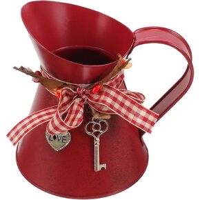 Uonlytech Rustic Chics Vase Galvanized Metal Pitcher Flower Holder Vintage Milk Jug Farmhouse Planter Vase for Home Kitchen Bathroom Decor Dark Red