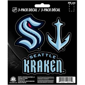 FANMATS 30106 NHL - Seattle Kraken 3 Piece Decal Sticker Set Great Gift for Sports Fans - Works On Hard Surfaces - for Homes, Cars, Trucks, SUVs.