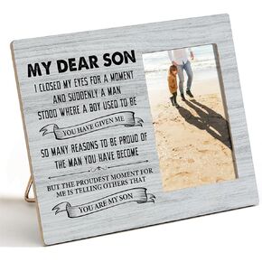 Nurawo Son Wood Picture Frame Rustic Dear Son Wooden Photo Frame for Tabletop or Wall Display (for 4x6 Photo), Gift for Son from Dad Mom