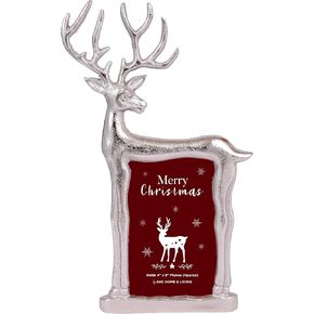 AHC HOME & LIVING 4x6 Christmas Picture Frame, Elegant Metal Reindeer Design, Ideal for Christmas and Holiday Decorations & Gifting, Gold