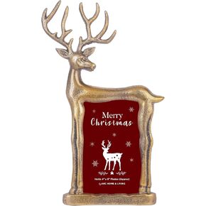 AHC HOME & LIVING 4x6 Christmas Picture Frame, Elegant Metal Reindeer Design, Ideal for Christmas and Holiday Decorations & Gifting, Gold