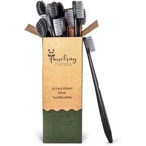 Wheat Straw Toothbrushes Bulk, Charcoal Infused Soft Bristles Whitening, Travel Toothbrush Kit, Essentials for on The Go Teeth Brushing, 10 Large Brushes