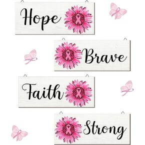 4 قطع من Yalikop للتوعية بسرطان الثدي، لافتة خشبية لسرطان الثدي، قطع خشبية معلقة، لافتة الشرفة، قطع خشبية معلقة لسرطان الثدي، مناسبة خيرية، لوازم ديكور غرفة المعيشة (وردي) in Kuwait