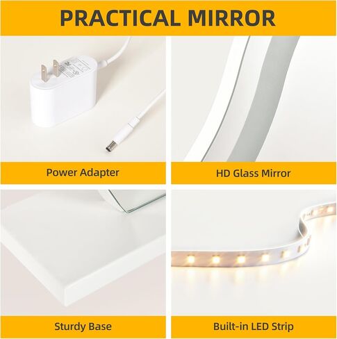 YITAHOME Irregular Makeup Mirror, Vanity Mirror with LED Lights 17.7"x17" Large Make Up Mirror, Touch Screen with 3-Color Lighting, Vanity Desk Tabletop Led Mirror for Bedroom Bathroom Living Room in Saudi Arabia