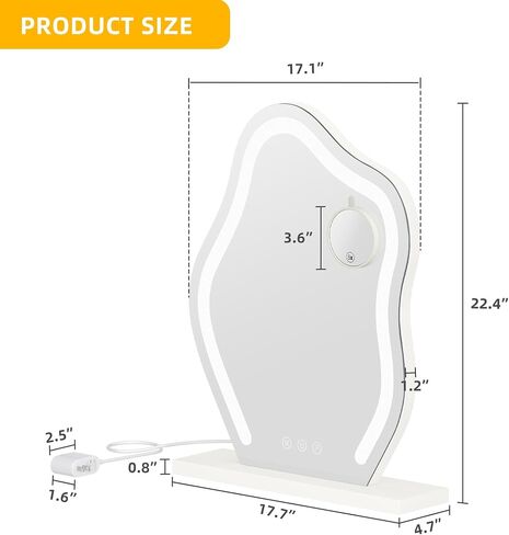 YITAHOME Irregular Makeup Mirror, Vanity Mirror with LED Lights 17.7"x17" Large Make Up Mirror, Touch Screen with 3-Color Lighting, Vanity Desk Tabletop Led Mirror for Bedroom Bathroom Living Room in Saudi Arabia