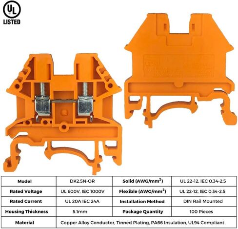 Dinkle Assembly DK2.5N White/Black 10 Gang DIN Rail Terminal Blocks, 12-22 AWG, 20 Amp, 600 Volt in Saudi Arabia