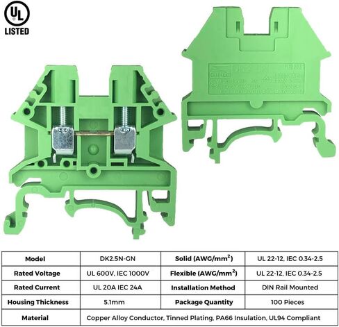 Dinkle Assembly DK2.5N White/Black 10 Gang DIN Rail Terminal Blocks, 12-22 AWG, 20 Amp, 600 Volt in Saudi Arabia