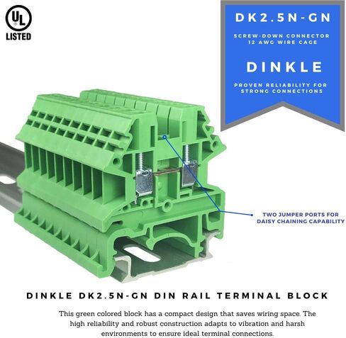 Dinkle Assembly DK2.5N White/Black 10 Gang DIN Rail Terminal Blocks, 12-22 AWG, 20 Amp, 600 Volt in Saudi Arabia