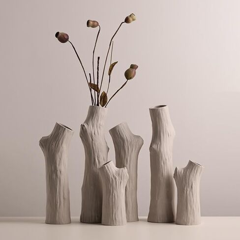 Ceramic Flower Vase Set of 2,Nordic Minimalism Modern Home Decor,Boho Decoration Vases for Table,Farmhouse,Bookshelf,Living Room,Shelf Decor,Mantel（White Grey）,Tree, MMHP00001 in Saudi Arabia