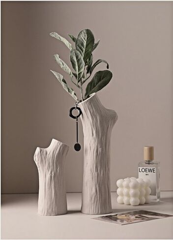 Ceramic Flower Vase Set of 2,Nordic Minimalism Modern Home Decor,Boho Decoration Vases for Table,Farmhouse,Bookshelf,Living Room,Shelf Decor,Mantel（White Grey）,Tree, MMHP00001 in Saudi Arabia