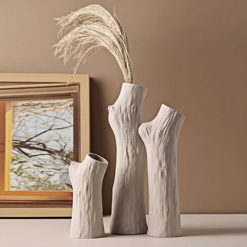 Ceramic Flower Vase Set of 2,Nordic Minimalism Modern Home Decor,Boho Decoration Vases for Table,Farmhouse,Bookshelf,Living Room,Shelf Decor,Mantel（White Grey）,Tree, MMHP00001 in Saudi Arabia