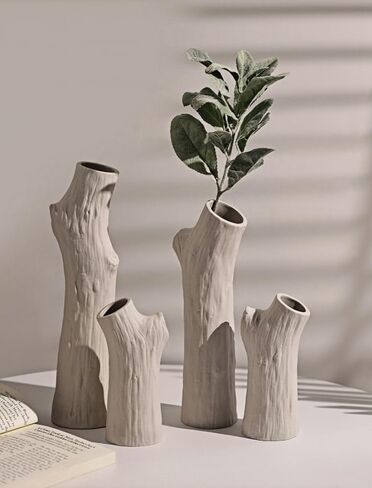 Ceramic Flower Vase Set of 2,Nordic Minimalism Modern Home Decor,Boho Decoration Vases for Table,Farmhouse,Bookshelf,Living Room,Shelf Decor,Mantel（White Grey）,Tree, MMHP00001 in Saudi Arabia