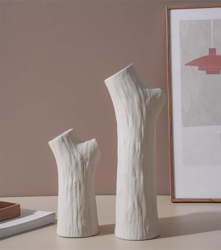 Ceramic Flower Vase Set of 2,Nordic Minimalism Modern Home Decor,Boho Decoration Vases for Table,Farmhouse,Bookshelf,Living Room,Shelf Decor,Mantel（White Grey）,Tree, MMHP00001 in Saudi Arabia