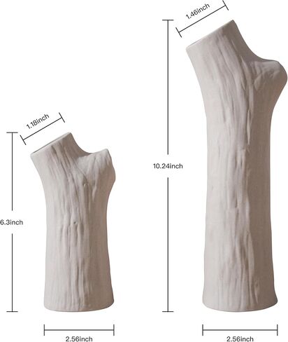 Ceramic Flower Vase Set of 2,Nordic Minimalism Modern Home Decor,Boho Decoration Vases for Table,Farmhouse,Bookshelf,Living Room,Shelf Decor,Mantel（White Grey）,Tree, MMHP00001 in Saudi Arabia