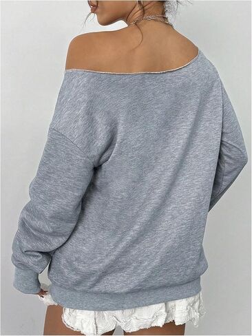 Floerns Women's Letter Graphic Long Sleeve Off Shoulder Loose Sweatshirt Pullover in Saudi Arabia