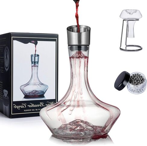YouYah Iceberg Wine Decanter Set with Aerator Filter,Drying Stand and Cleaning Beads,Red Wine Carafe,Wine Aerator,Wine Gift,100% Hand Blown Lead-free Crystal Glass (1400ML) in Saudi Arabia