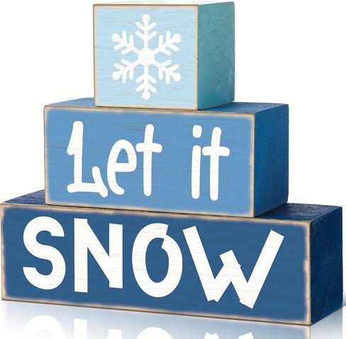 3 Pcs Winter Tiered Tray Decor Winter Table Sign Wood Decorations Winter Snowflakes Tiered Tray Decor for Party Gift Desk in Kuwait