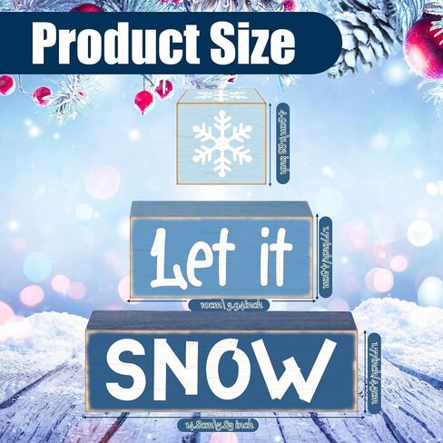 3 Pcs Winter Tiered Tray Decor Winter Table Sign Wood Decorations Winter Snowflakes Tiered Tray Decor for Party Gift Desk in Kuwait