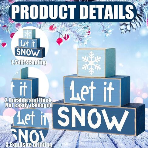 3 Pcs Winter Tiered Tray Decor Winter Table Sign Wood Decorations Winter Snowflakes Tiered Tray Decor for Party Gift Desk in Kuwait