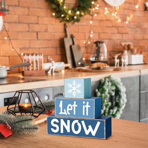 3 Pcs Winter Tiered Tray Decor Winter Table Sign Wood Decorations Winter Snowflakes Tiered Tray Decor for Party Gift Desk in Kuwait