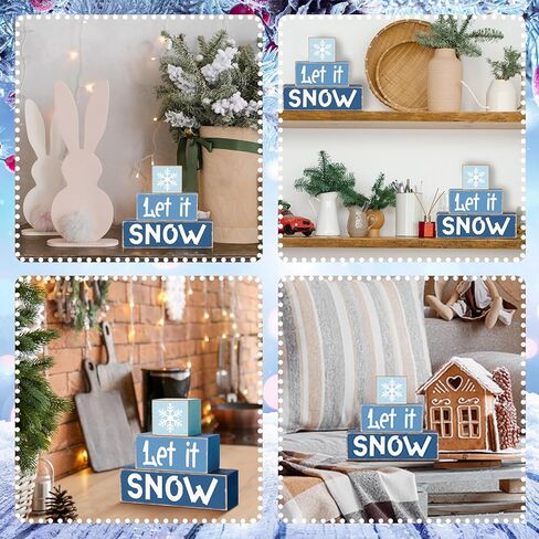 3 Pcs Winter Tiered Tray Decor Winter Table Sign Wood Decorations Winter Snowflakes Tiered Tray Decor for Party Gift Desk in Kuwait