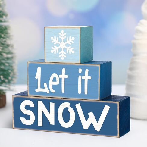 3 Pcs Winter Tiered Tray Decor Winter Table Sign Wood Decorations Winter Snowflakes Tiered Tray Decor for Party Gift Desk in Kuwait