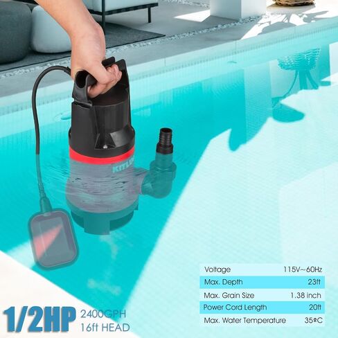 Sump Pump, 1HP 3500GPH Submersible Water Pump with Float Switch, 20ft Rubber Cord, Portable Handle, Sump Pump for Pool Draining, Remove Clean/Dirty Water for Flood Basement, Pond, Tub in Saudi Arabia