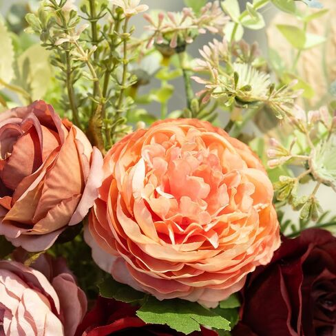 LESING Fake Artificial Flowers with Vase Faux Silk Flower Bouquet in Glass Vase Rose Floral Arrangements Flower for Home Office Decoration, Dining Table Centerpiece (Red) in Kuwait