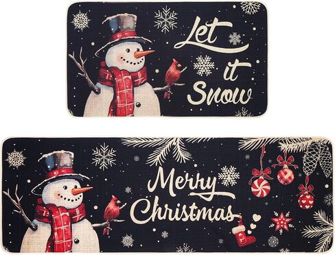 Christmas Kitchen Mats Set of 2, Truck and Tree Plaid Christmas Kitchen Decor Christmas Runner Rug and Mat Set, Low-Profile Kitchen Rugs for Floor(17x29 and 17x47 Inch) in Saudi Arabia