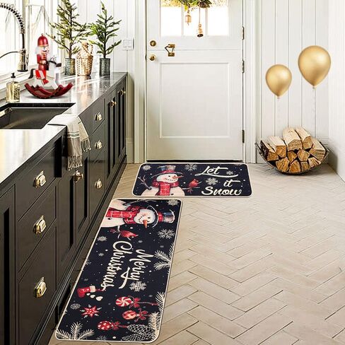 Christmas Kitchen Mats Set of 2, Truck and Tree Plaid Christmas Kitchen Decor Christmas Runner Rug and Mat Set, Low-Profile Kitchen Rugs for Floor(17x29 and 17x47 Inch) in Saudi Arabia