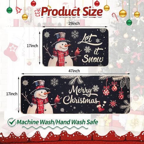 Christmas Kitchen Mats Set of 2, Truck and Tree Plaid Christmas Kitchen Decor Christmas Runner Rug and Mat Set, Low-Profile Kitchen Rugs for Floor(17x29 and 17x47 Inch) in Saudi Arabia