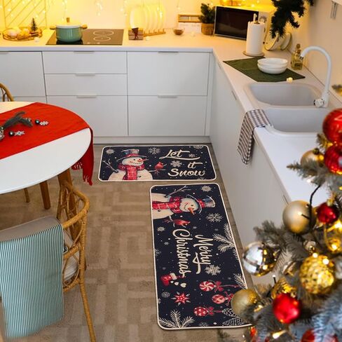 Christmas Kitchen Mats Set of 2, Truck and Tree Plaid Christmas Kitchen Decor Christmas Runner Rug and Mat Set, Low-Profile Kitchen Rugs for Floor(17x29 and 17x47 Inch) in Saudi Arabia