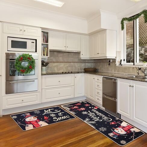 Christmas Kitchen Mats Set of 2, Truck and Tree Plaid Christmas Kitchen Decor Christmas Runner Rug and Mat Set, Low-Profile Kitchen Rugs for Floor(17x29 and 17x47 Inch) in Saudi Arabia