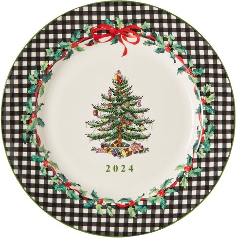 Spode Christmas Tree 8" Porcelain Dinner Plate, 2024 Annual Collector Plate - Holiday Dinnerware & Decorative Plate, Winter Serving for All Parties & Occasions - For Casserole, Appetizers, Brisket in Kuwait