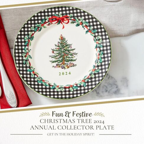 Spode Christmas Tree 8" Porcelain Dinner Plate, 2024 Annual Collector Plate - Holiday Dinnerware & Decorative Plate, Winter Serving for All Parties & Occasions - For Casserole, Appetizers, Brisket in Kuwait