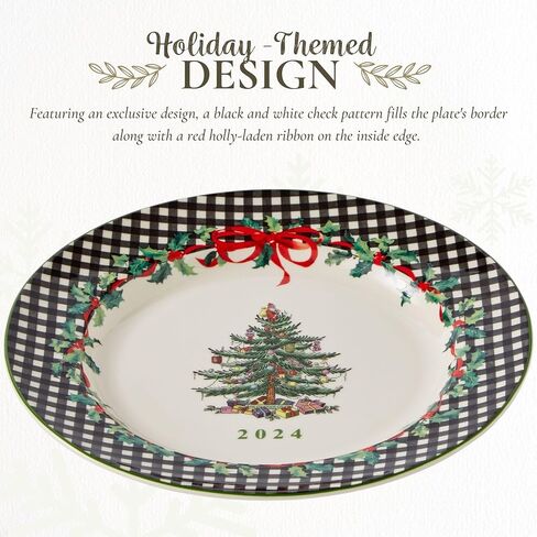 Spode Christmas Tree 8" Porcelain Dinner Plate, 2024 Annual Collector Plate - Holiday Dinnerware & Decorative Plate, Winter Serving for All Parties & Occasions - For Casserole, Appetizers, Brisket in Kuwait