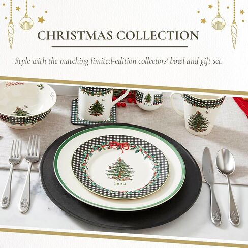 Spode Christmas Tree 8" Porcelain Dinner Plate, 2024 Annual Collector Plate - Holiday Dinnerware & Decorative Plate, Winter Serving for All Parties & Occasions - For Casserole, Appetizers, Brisket in Kuwait