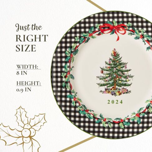 Spode Christmas Tree 8" Porcelain Dinner Plate, 2024 Annual Collector Plate - Holiday Dinnerware & Decorative Plate, Winter Serving for All Parties & Occasions - For Casserole, Appetizers, Brisket in Kuwait