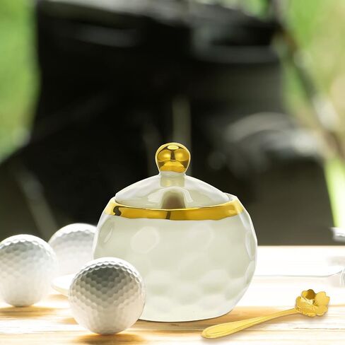 Lallisa 3 Pcs Golf Porcelain Sugar Bowl Condiment Pot Golf Shaped Ceramic Sugar Holder with 1 Tray Salt Container with Lid and Spoon Modern Seasoning Jars for Home and Kitchen (White) in Saudi Arabia