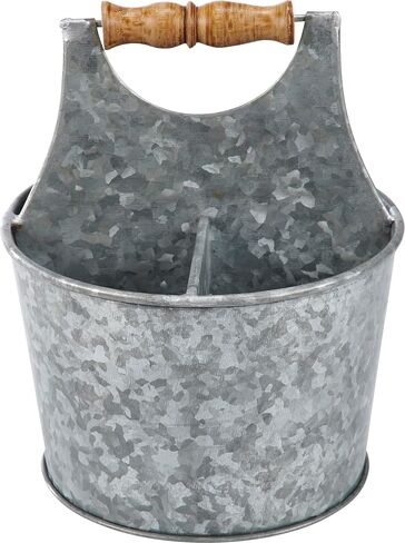 Primitives by Kathy Condiments Caddy - Rustic Style Galvanized Metal Caddy perfect for organizing with 4 sections & wooden grip handle in Saudi Arabia