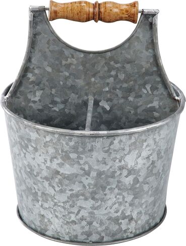 Primitives by Kathy Condiments Caddy - Rustic Style Galvanized Metal Caddy perfect for organizing with 4 sections & wooden grip handle in Saudi Arabia